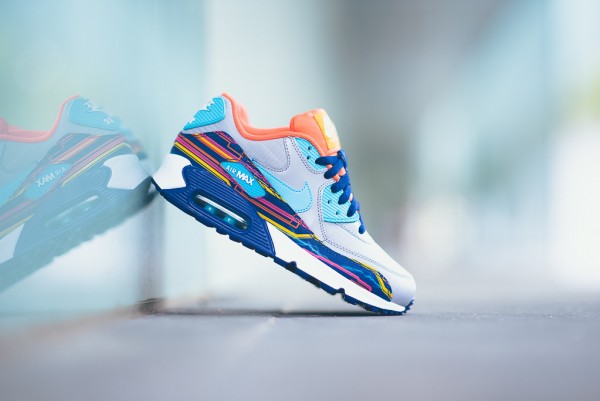 Nike Air Max 90 Premium Mesh GS - Wolf Grey / Clearwater - Gold 2